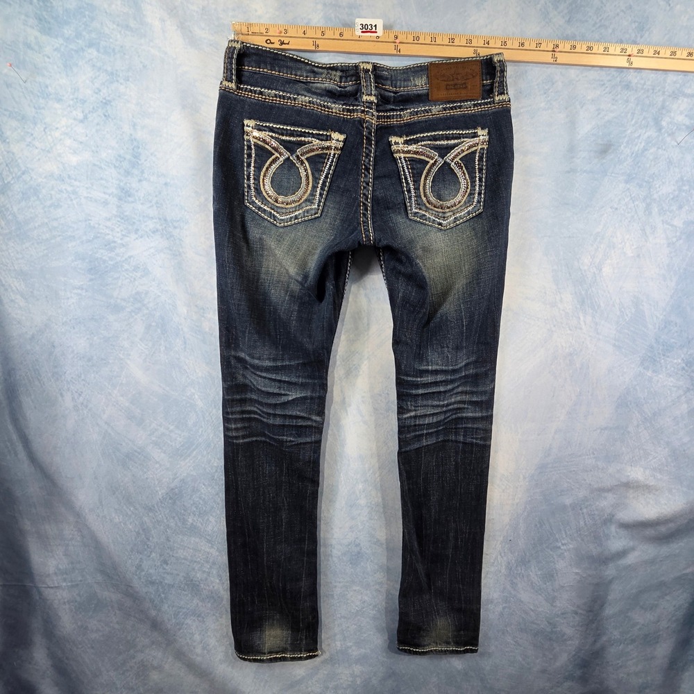 Big Star Mae Skinny‎ Jeans Womens 28 Dark Wash Embellished Thick Stitch Low Rise